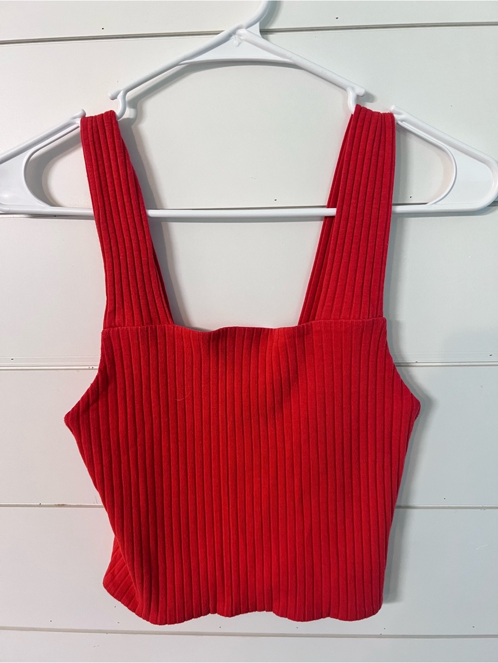 Red Ribbed Square-Neck Tank Top - Women